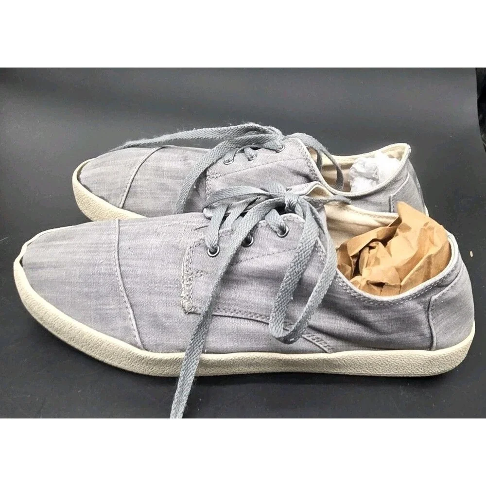 Toms Mens Paseo Gray Lace Up Comfort Sneakers Size 10.5